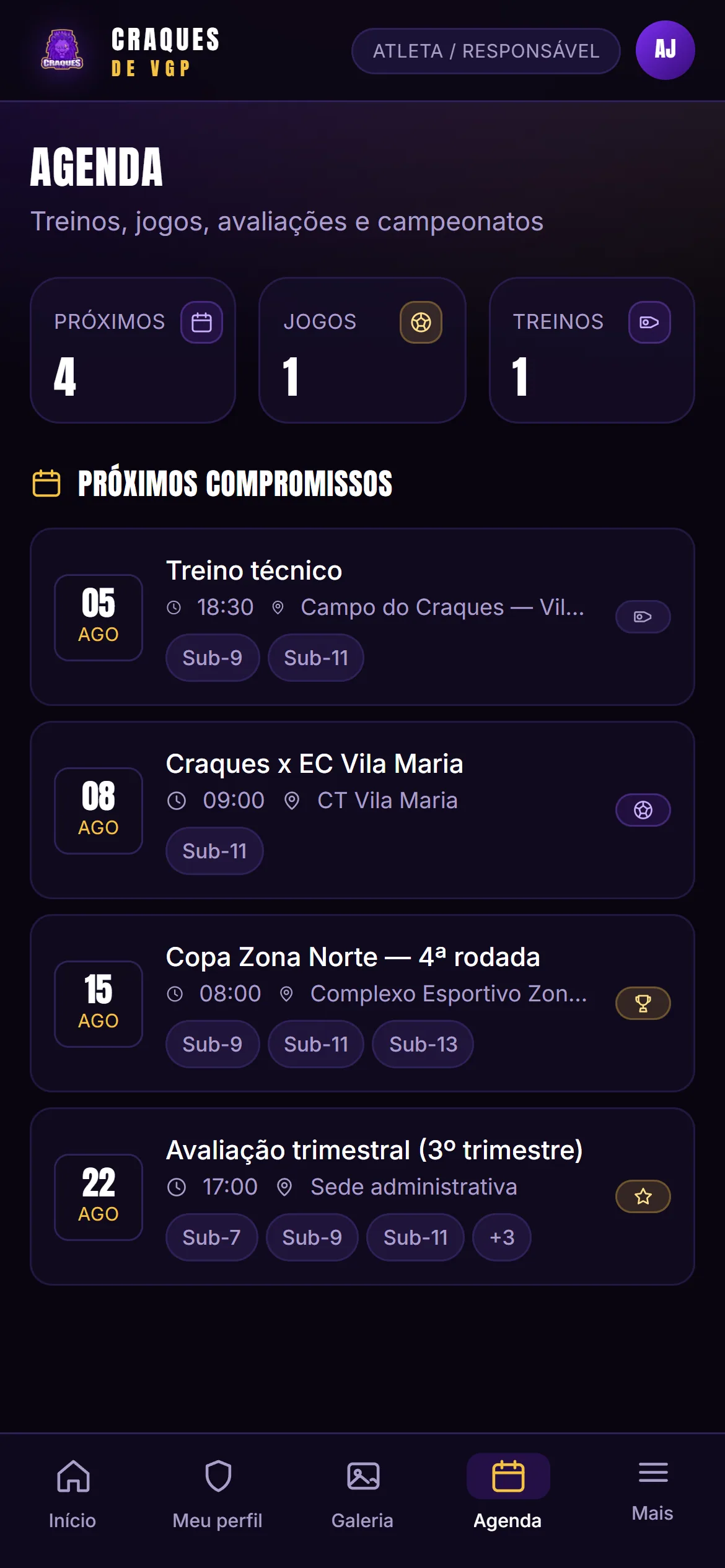 Agenda do atleta