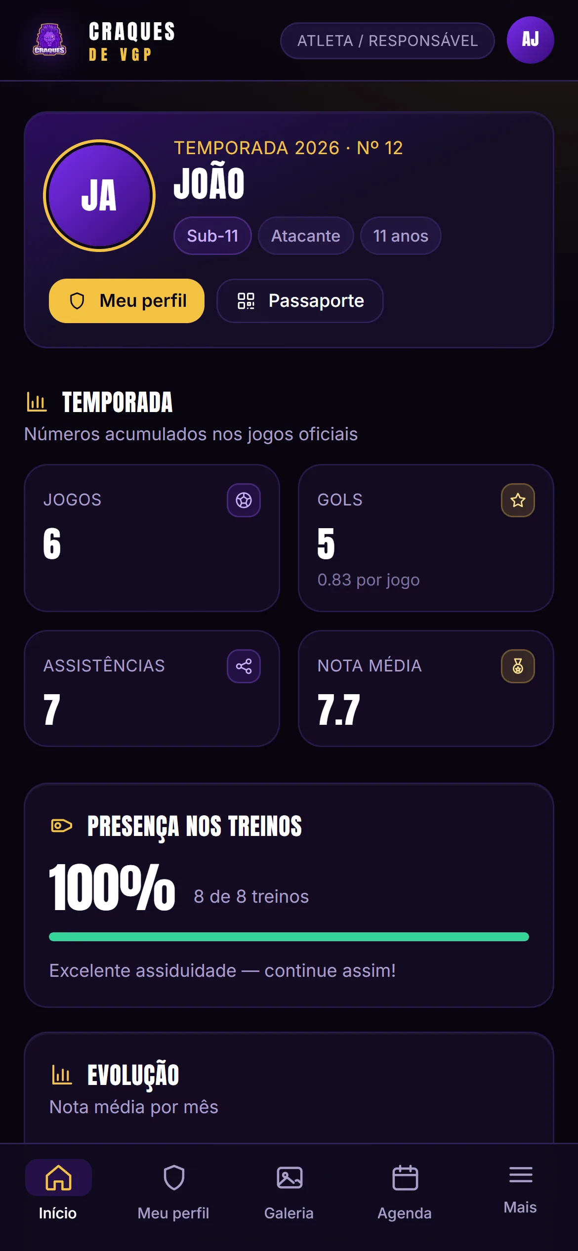 Início do atleta no celular